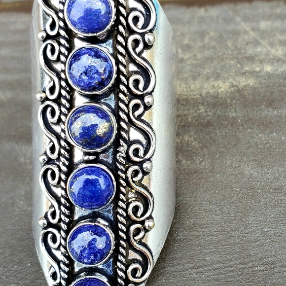New 7 Stone Lapis Lazuli Adjustable Silver Statement Ring. - Picture 5 of 13
